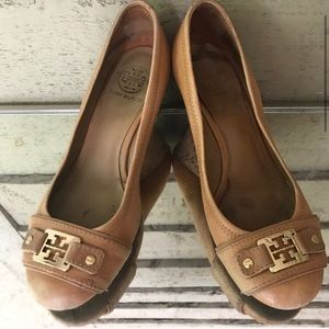 Tory Burch Ambrose 65mm Camel Leather Cork Wedges